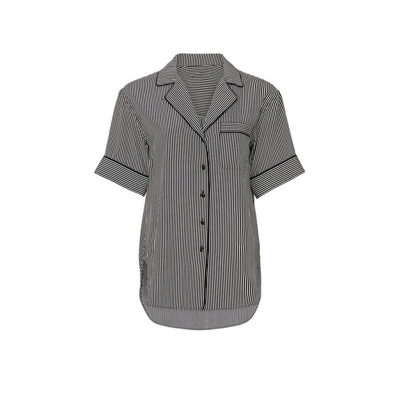 Rag & Bone Luca Woman’s Short Sleeve Silk Blouse Sz‎ PXS Striped Black/White - Picture 6 of 15